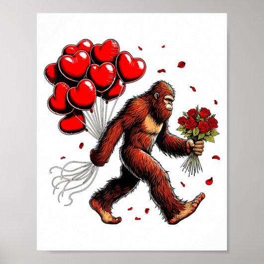 Bigfoot Valentines Day Funny Sasquatch Hearts Love Poster (Voorkant)