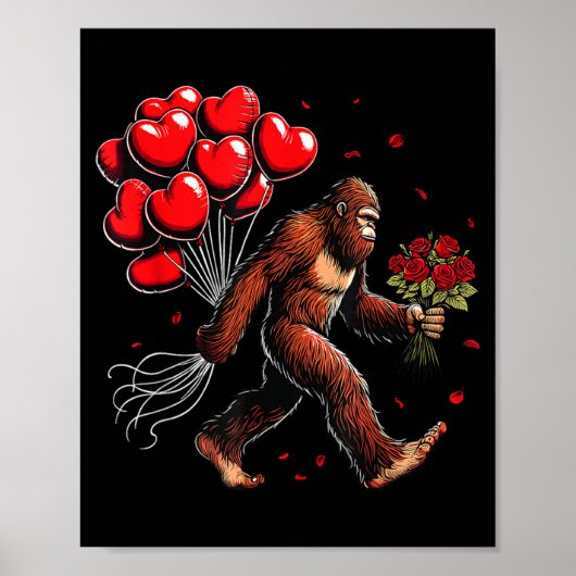 Bigfoot Valentines Day Funny Sasquatch Hearts Love Poster (Voorkant)