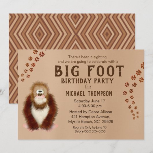 Bigfoot verjaardagsfeestuitnodigingen kaart (Voorkant / Achterkant)
