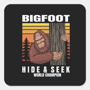 Bigfoot verstoppen in een boom retro vierkante sticker