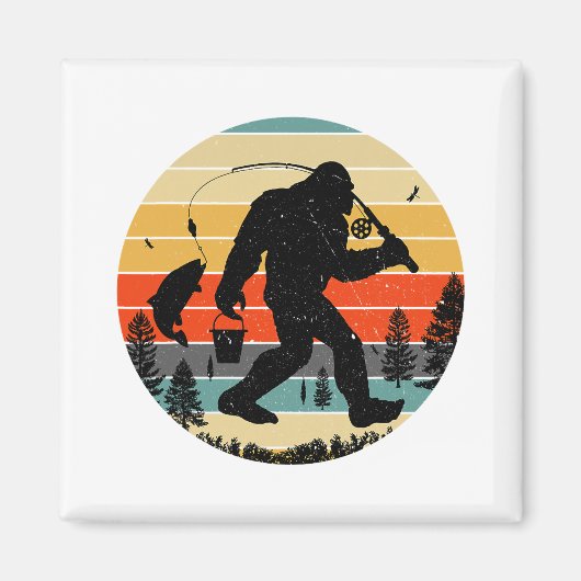 Bigfoot Vist Yeti Sasquatch Vissers Retro Magneet (Voorkant)