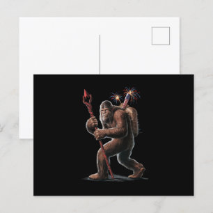 Bigfoot-Vuurwerk 4 juli Amerikaanse vlag Sasquatch Briefkaart