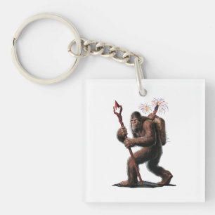 Bigfoot Vuurwerk 4 juli Amerikaanse vlag Sasquatch Sleutelhanger