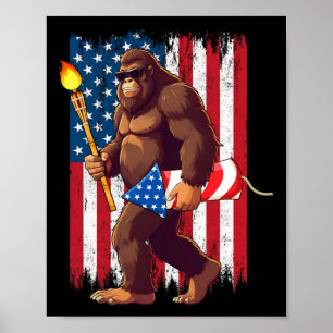 Bigfoot vuurwerk 4 juli Sasquatch American U Poster