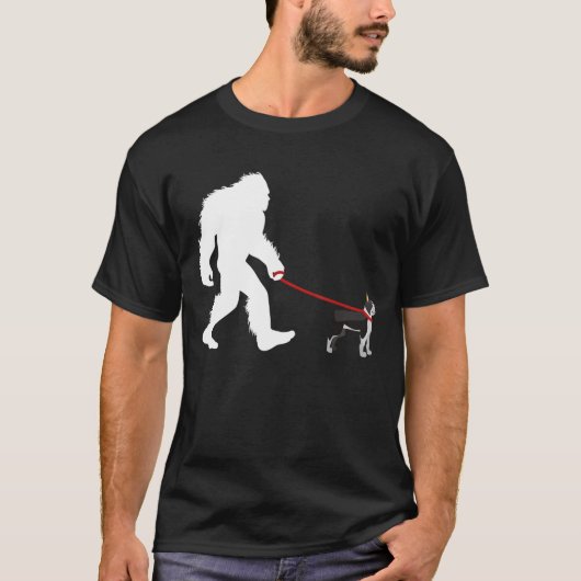 Bigfoot Walking Boston Terrier T-shirt (Voorkant)