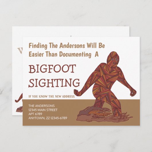 Bigfoot Walking Sasquatch Cute Funny New Address Aankondigingskaart (Voorkant / Achterkant)