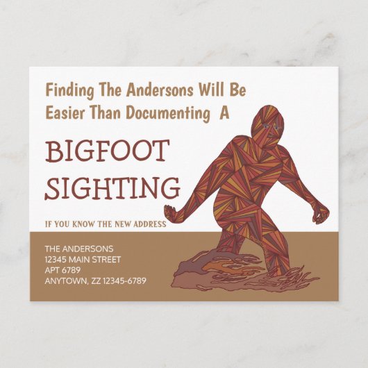 Bigfoot Walking Sasquatch Cute Funny New Address Aankondigingskaart (Voorkant)