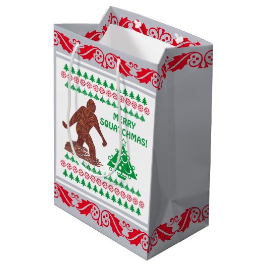 Bigfoot Walking Sasquatch Silver Red Funny Medium Cadeauzakje (Achterkant Gekanteld)