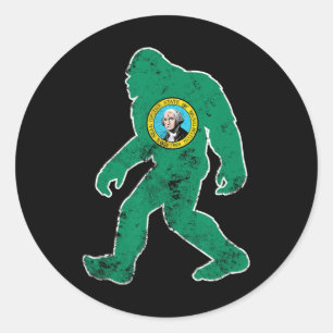 Bigfoot Washington Flag State Sasquatch Mannen Vro Ronde Sticker