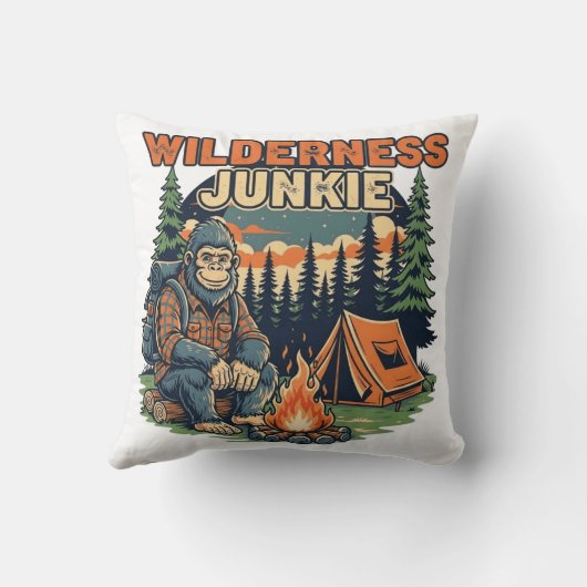 Bigfoot wildernis junkie retro ontwerp kussen (Achterkant)