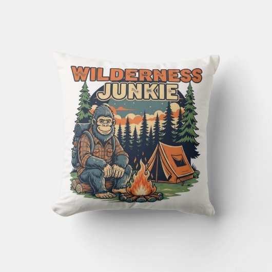 Bigfoot wildernis junkie retro ontwerp kussen (Voorkant)