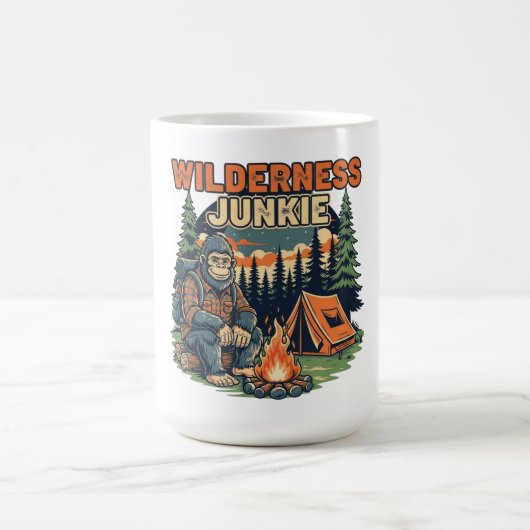 Bigfoot wildernis junkie retro ontwerp magische mok (Midden)