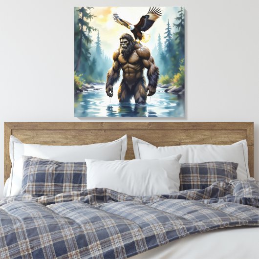 Bigfoot with an Eagle on his Shoulder Canvas Afdruk (Insitu (Slaapkamer))