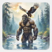 Bigfoot with an Eagle on his Shoulder Vierkante Sticker (Voorkant)