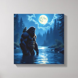 Bigfoot with an Owl on his Shoulder  Canvas Afdruk