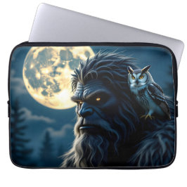 Bigfoot with Glowing Eyes and Owl on his Shoulder  Laptop Sleeve