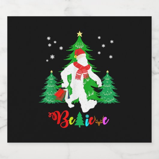Bigfoot Yeti Sasquatch Kerstmis Geloof Kerstmis Sparkling Wijnetiket (Enkel label)