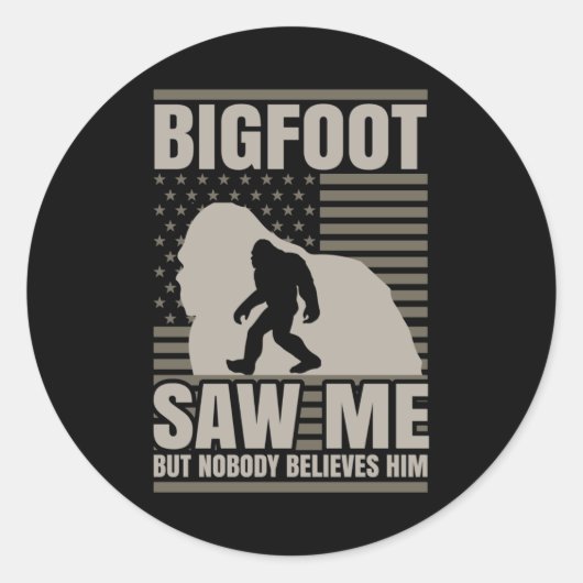Bigfoot zag me Amerikaanse vlag Ronde Sticker (Voorkant)