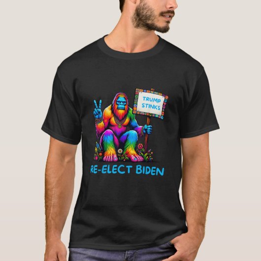 Bigfoot zegt dat Trump stinkt, herkozen Biden 2024 T-shirt (Voorkant)