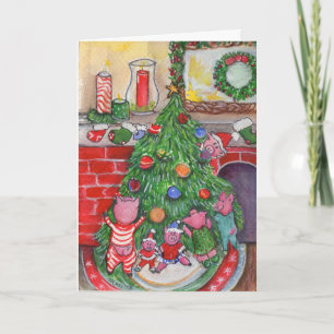 Biggen versieren kerstboom feestdagen kaart