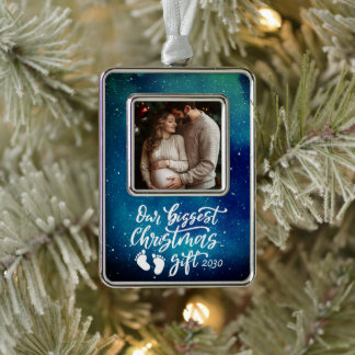 Biggest Christmas Gift | Pregnancy Photo Verzilverd Kader Ornament