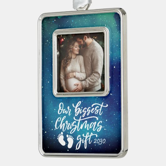 Biggest Christmas Gift | Pregnancy Photo Verzilverd Kader Ornament (Links)