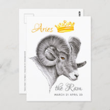 Bighorn Ram met Crown Aries Zodiac Animal art