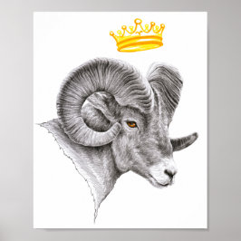 Bighorn Ram met Crown Aries Zodiac Animal art Poster