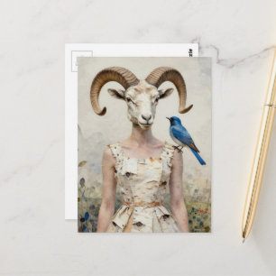 Bighorn-schapenvrouw in een berkenbastjurk Mode  Briefkaart