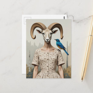 Bighorn-schapenvrouw in een berkenbastjurk Mode  Briefkaart