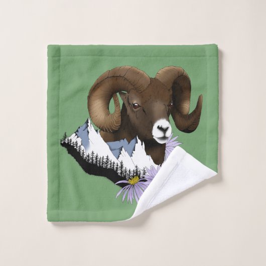 Bighorn Sheep Ram Green Mountains (Gant de toilette)