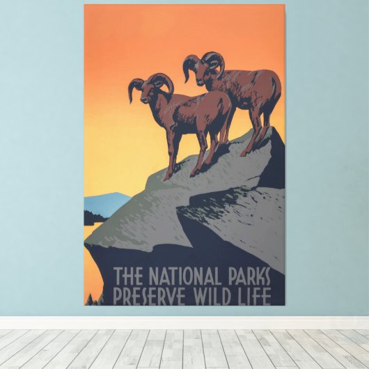 Bighorn Sheep Sunset Poster Canvas Afdruk (Insitu (Houten vloer))