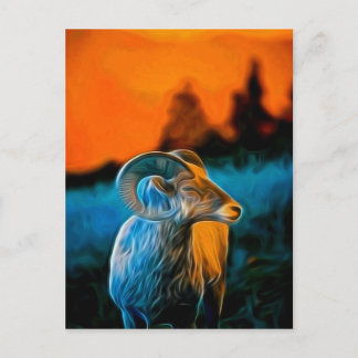 Bighorn tegen zonsondergang briefkaart