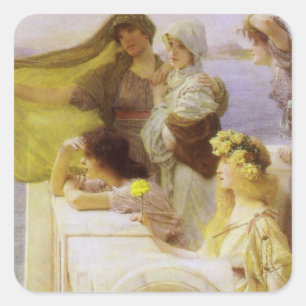 Bij Aphrodite's wieg door Sir Lawrence Alma Tadema Vierkante Sticker