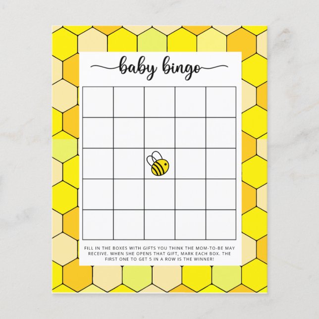 Bij baby shower bingo spel (Voorkant)