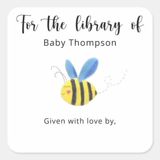 Bij - Baby Shower boekplaat, boeken voor baby Vierkante Sticker (Voorkant)