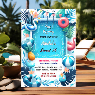 Bij Boy Fun Tiener Adult Pool Party Sweet 16 Verja Kaart