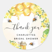 Bij bruidsdouche gele bloemige dank je  ronde sticker (Voorkant)