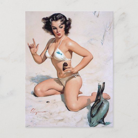 Bij de Beach Pin up Briefkaart (Voorkant)