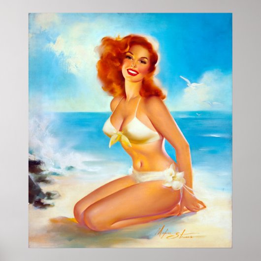 Bij de Beach Pin up Poster (Voorkant)