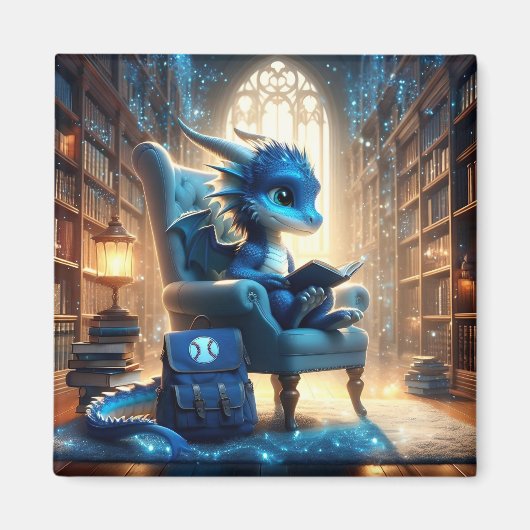 Bij de Bibliotheek - Blue Dragon Magnet Magneet (Voorkant)