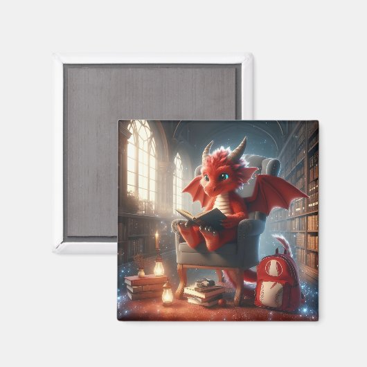 Bij de Bibliotheek - Rode Drakenmagneet Magneet (Voorkant / Achterkant)