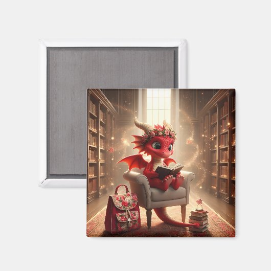 Bij de Bibliotheek - Rode Drakenmagneet Magneet (Voorkant / Achterkant)