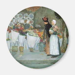 Bij de bloemist door Childe Hassam, Vintage Fine A Magneet