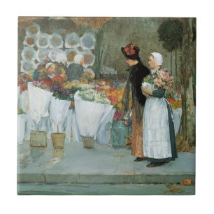 Bij de bloemist door Childe Hassam, Vintage Fine A Tegeltje