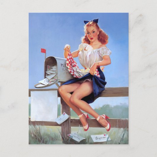 Bij de Mailbox Pin Up Briefkaart (Voorkant)