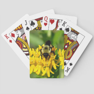 Bij die banet op vlinderonkruid bloemen eet pokerkaarten