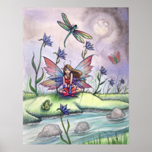 Bij Dusk Fairy Dragonfly Frog Poster Print