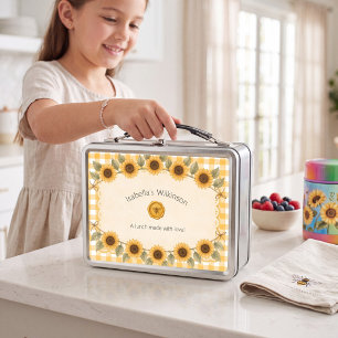 Bij en zonnebloem Geel Geruit Kinderen Lunchbox