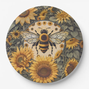  bij en zonnebloemen papieren bordje